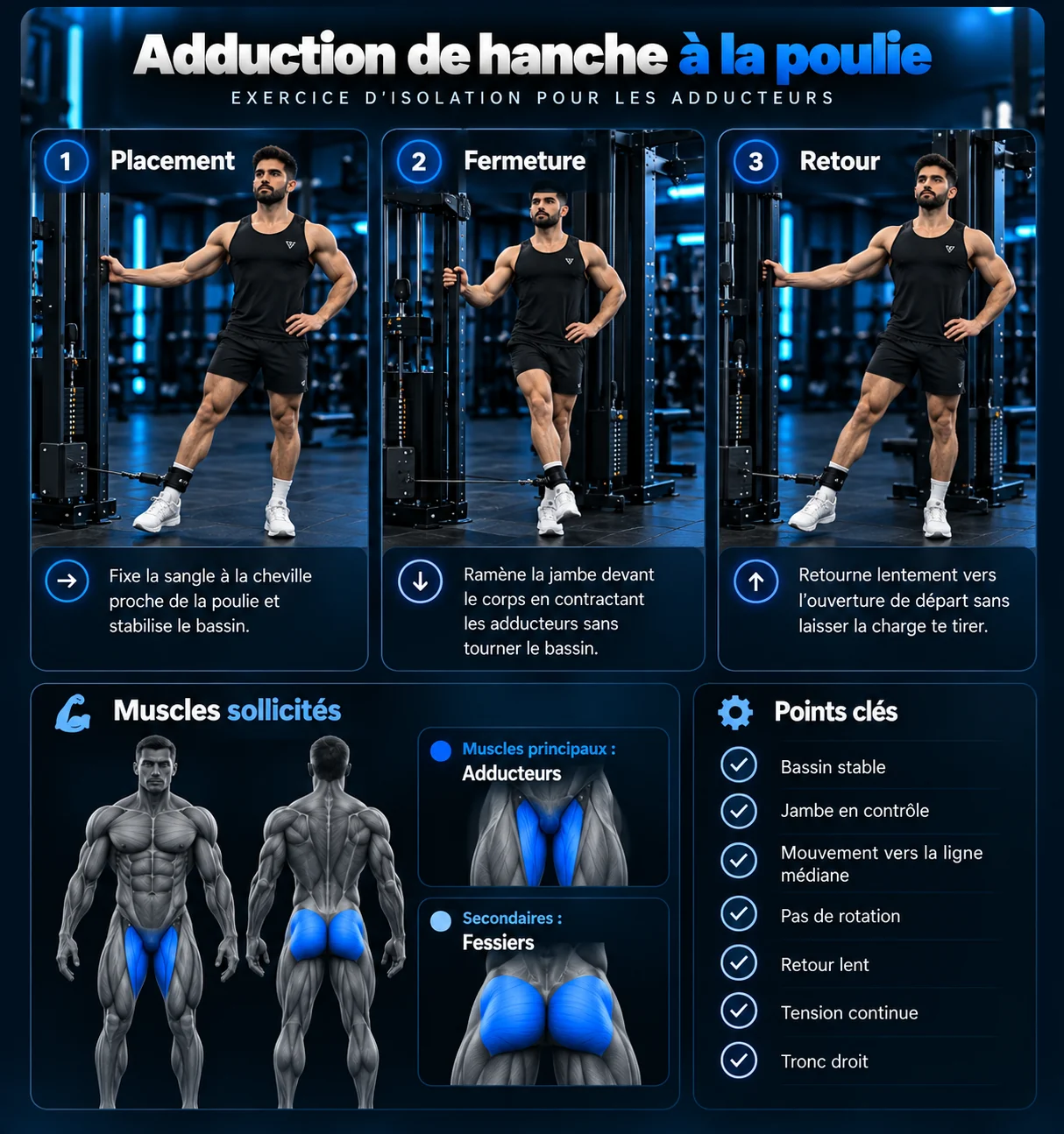 Guide visuel : Adduction de hanche à la poulie