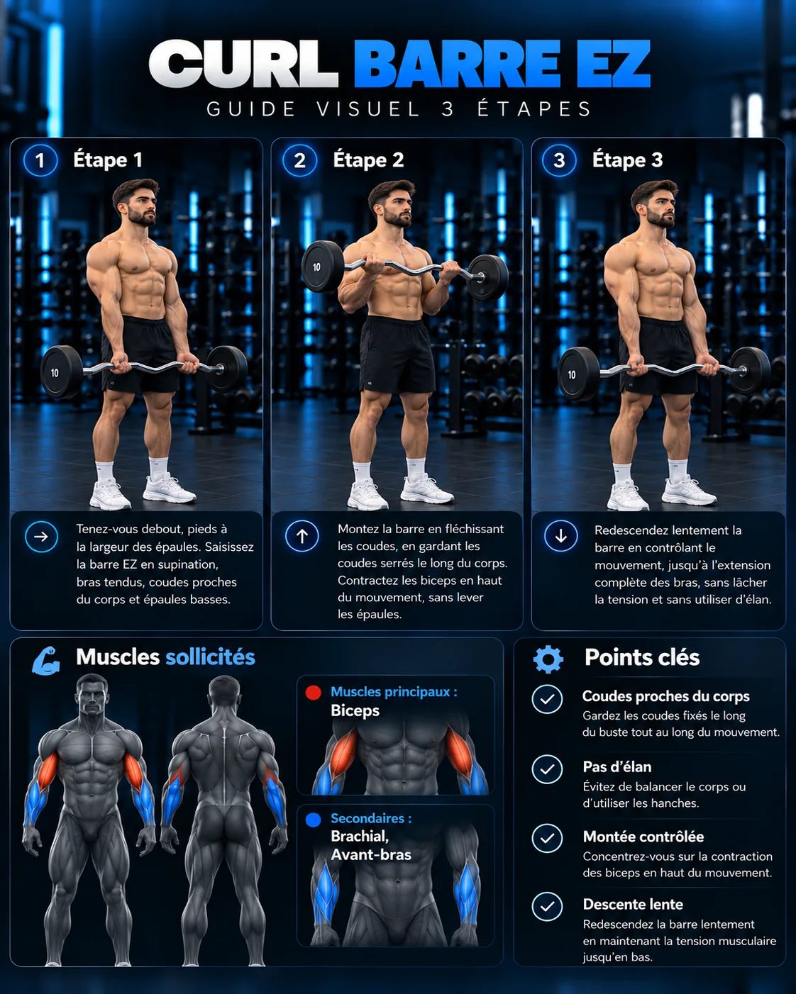 Guide visuel du curl barre EZ