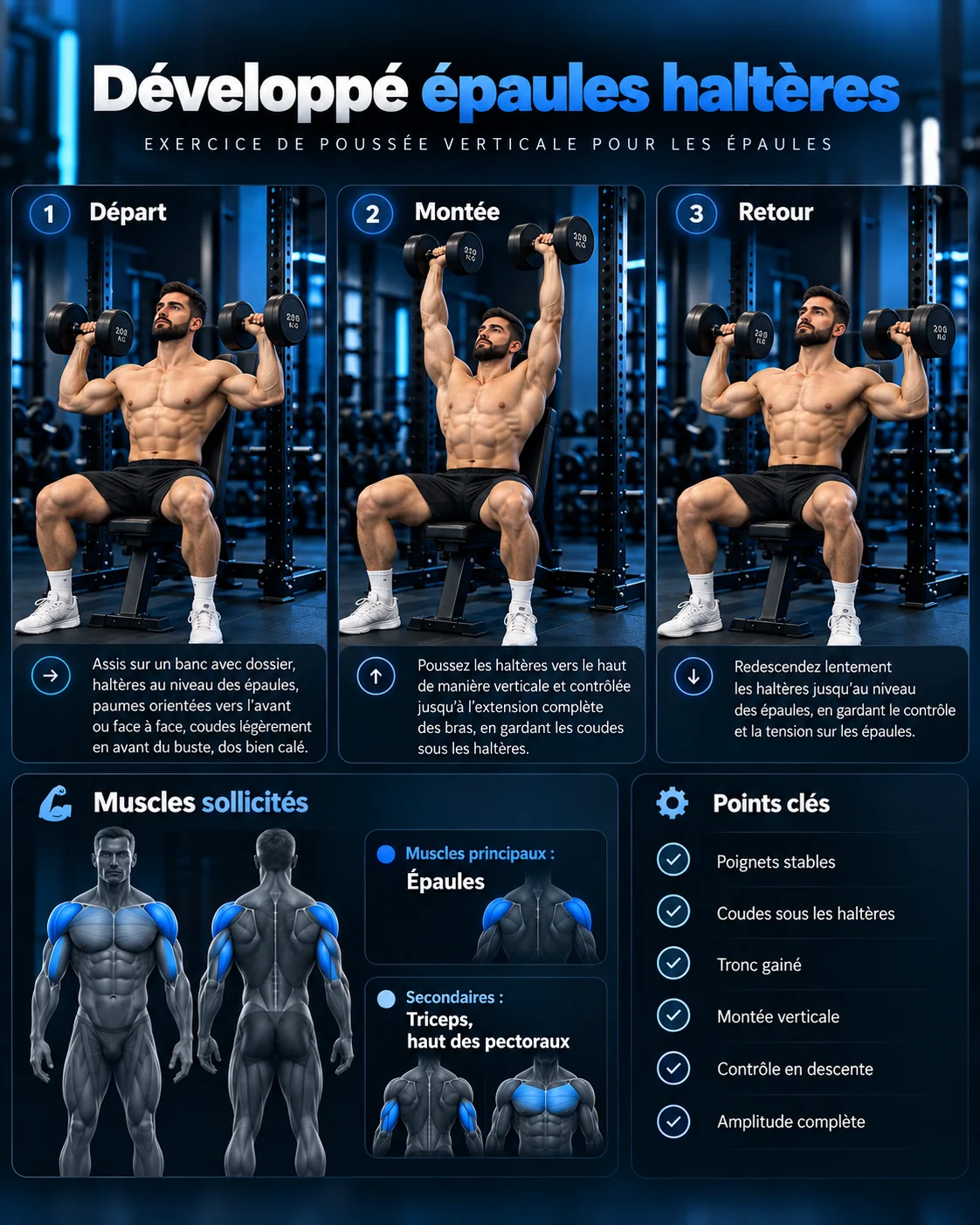Guide visuel du développé épaules haltères