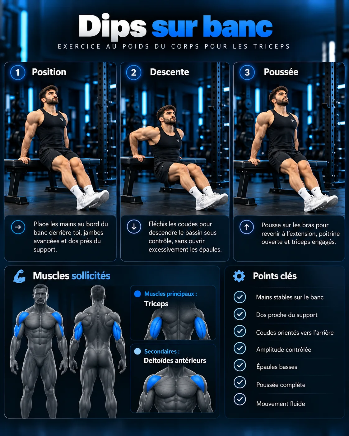Guide visuel : Dips sur banc