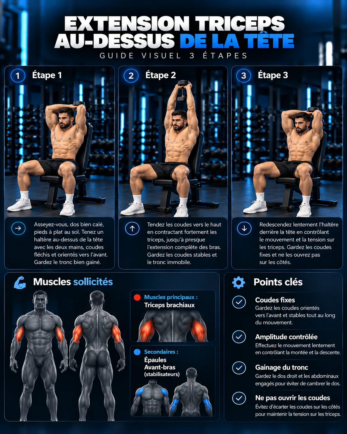 Guide visuel de l’extension triceps au-dessus de la tête