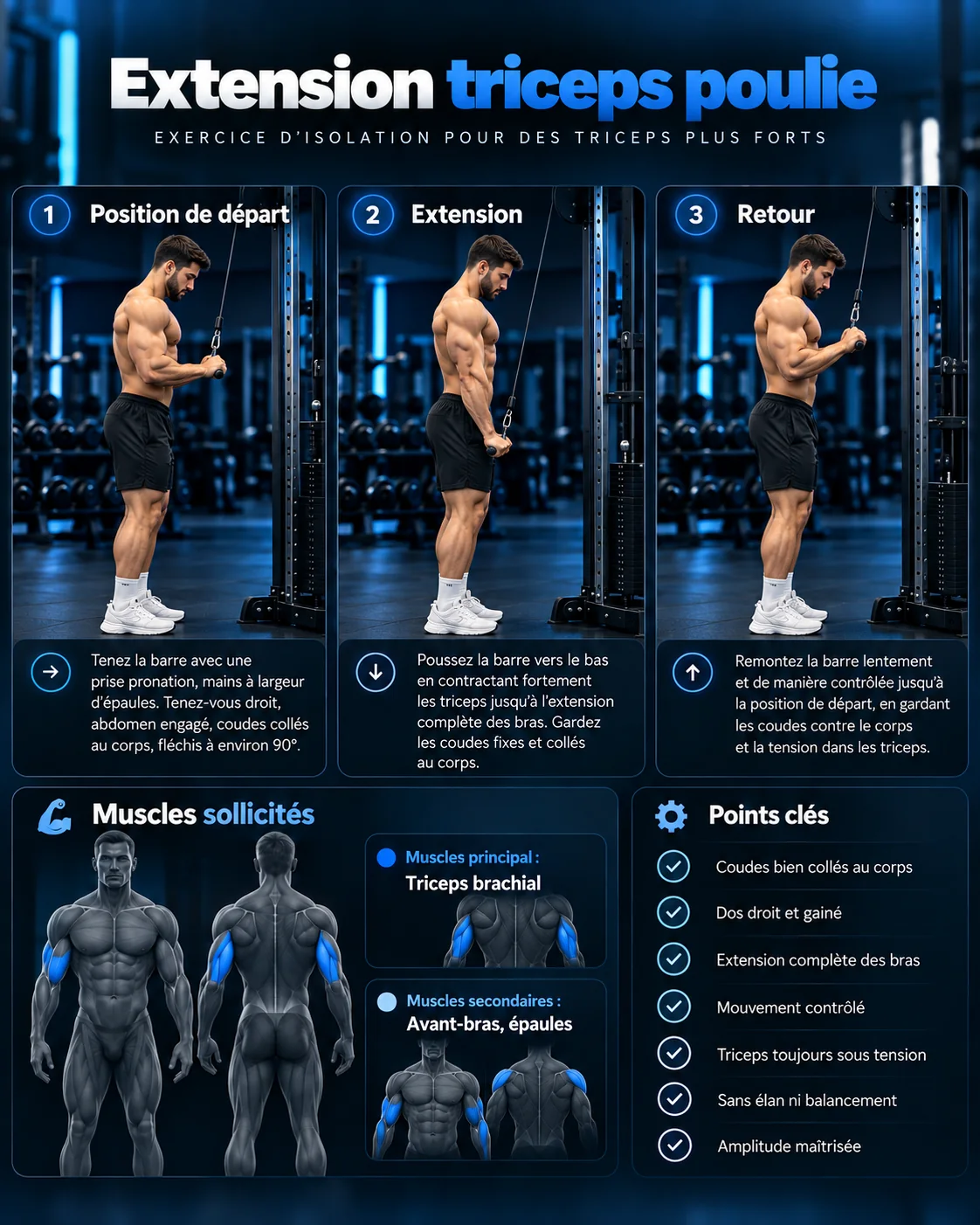 Guide visuel de l’extension triceps poulie