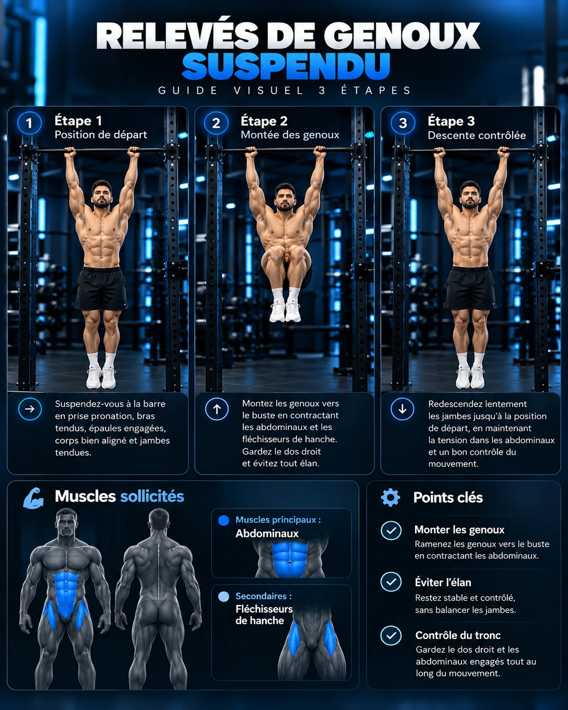 Guide visuel des relevés de genoux suspendu