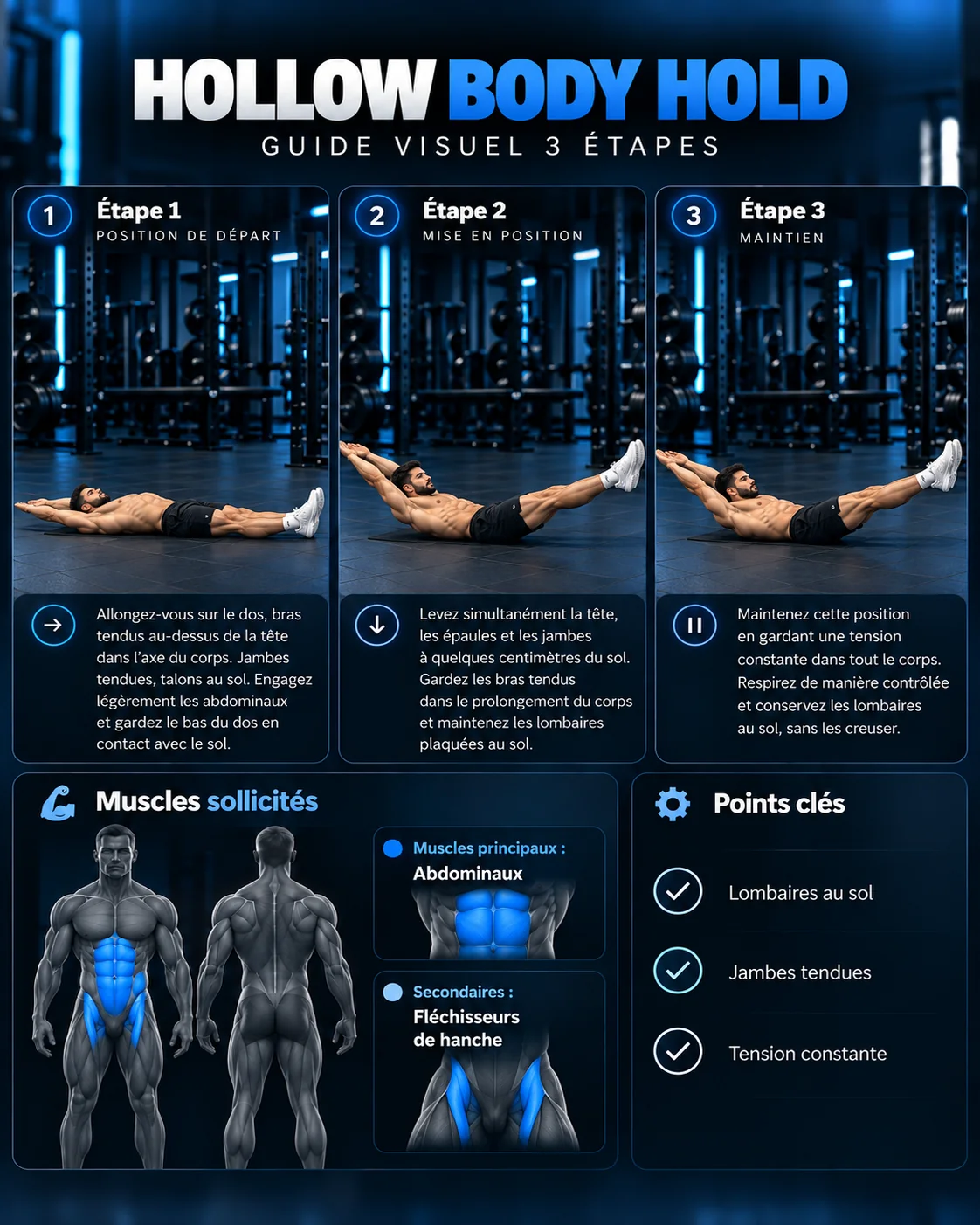 Guide visuel du hollow body hold