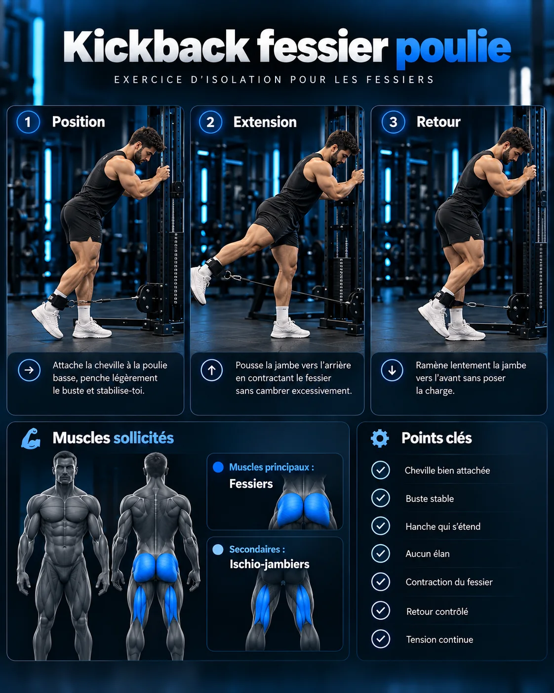 Guide visuel : Kickback fessier poulie