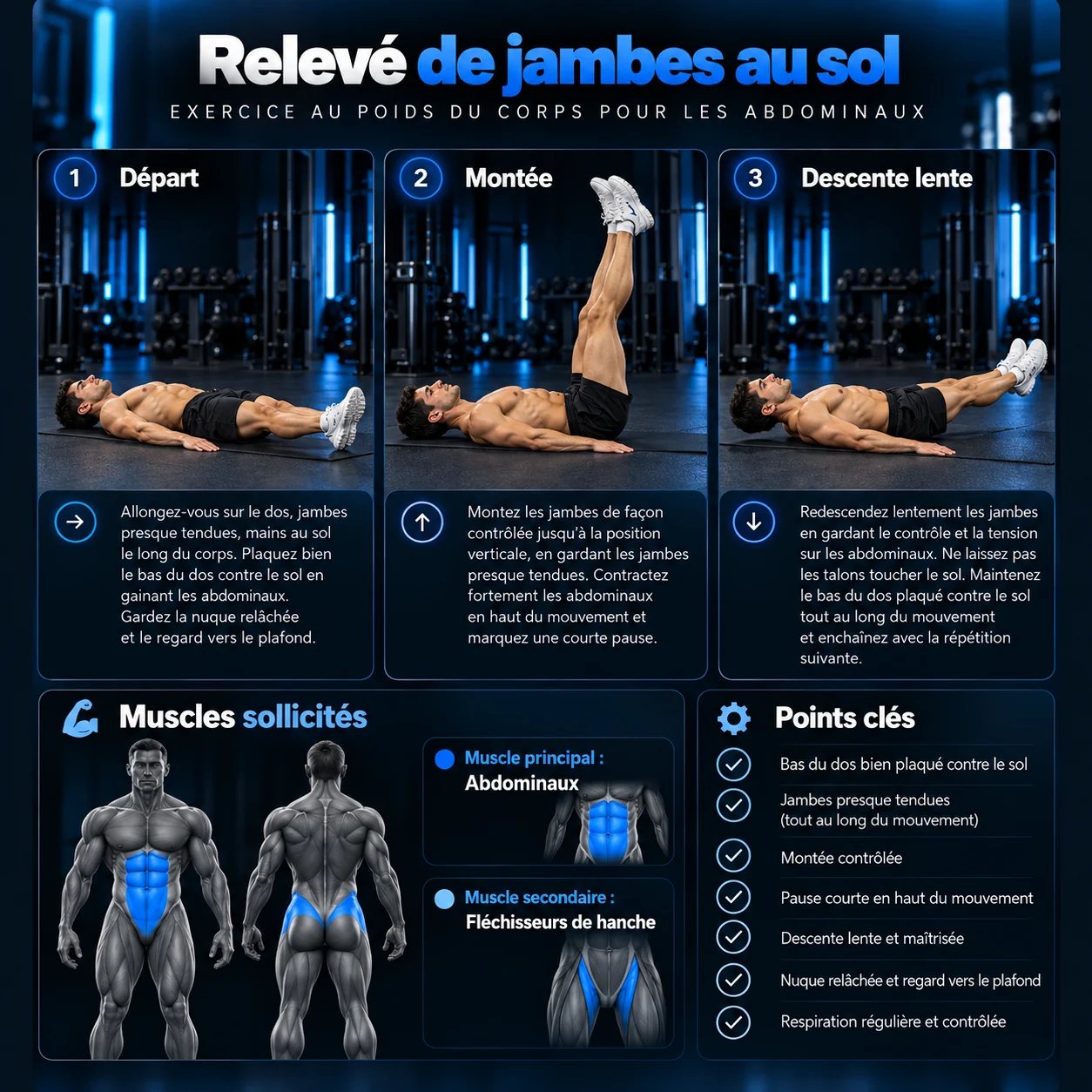 Guide visuel : Relevé de jambes au sol