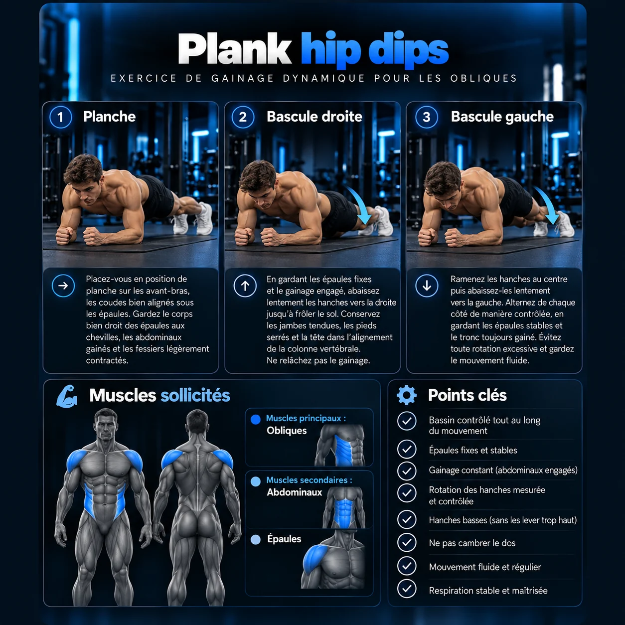 Guide visuel : Plank hip dips