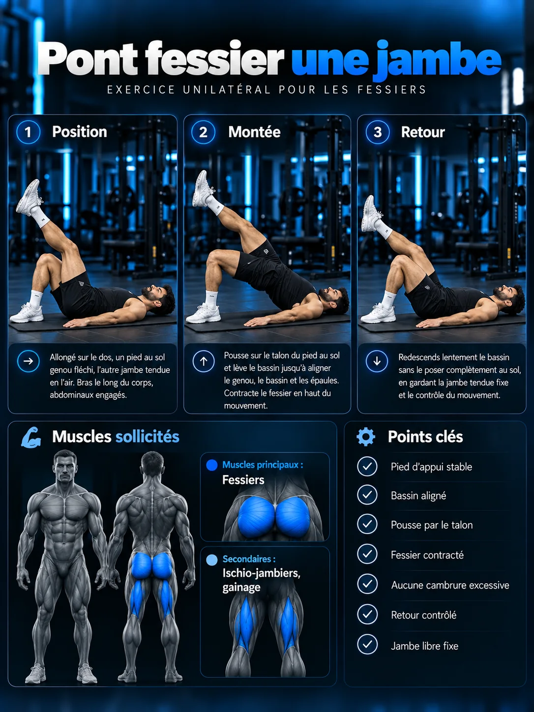 Guide visuel : Pont fessier une jambe