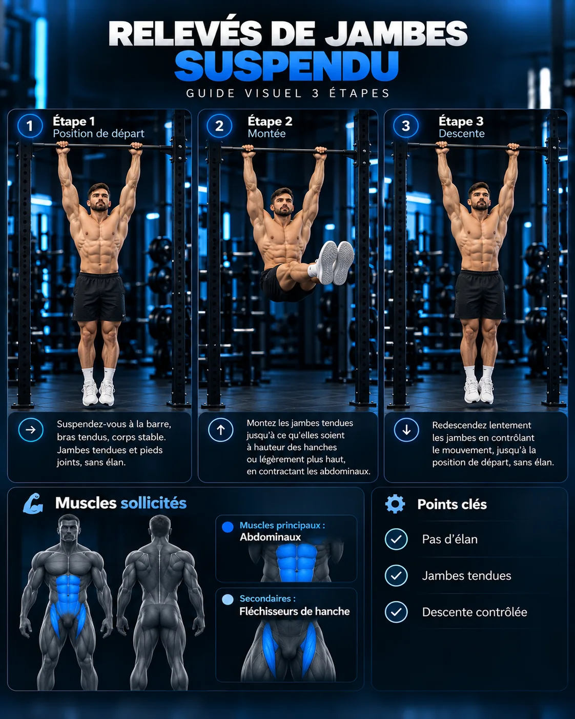 Guide visuel des relevés de jambes suspendu