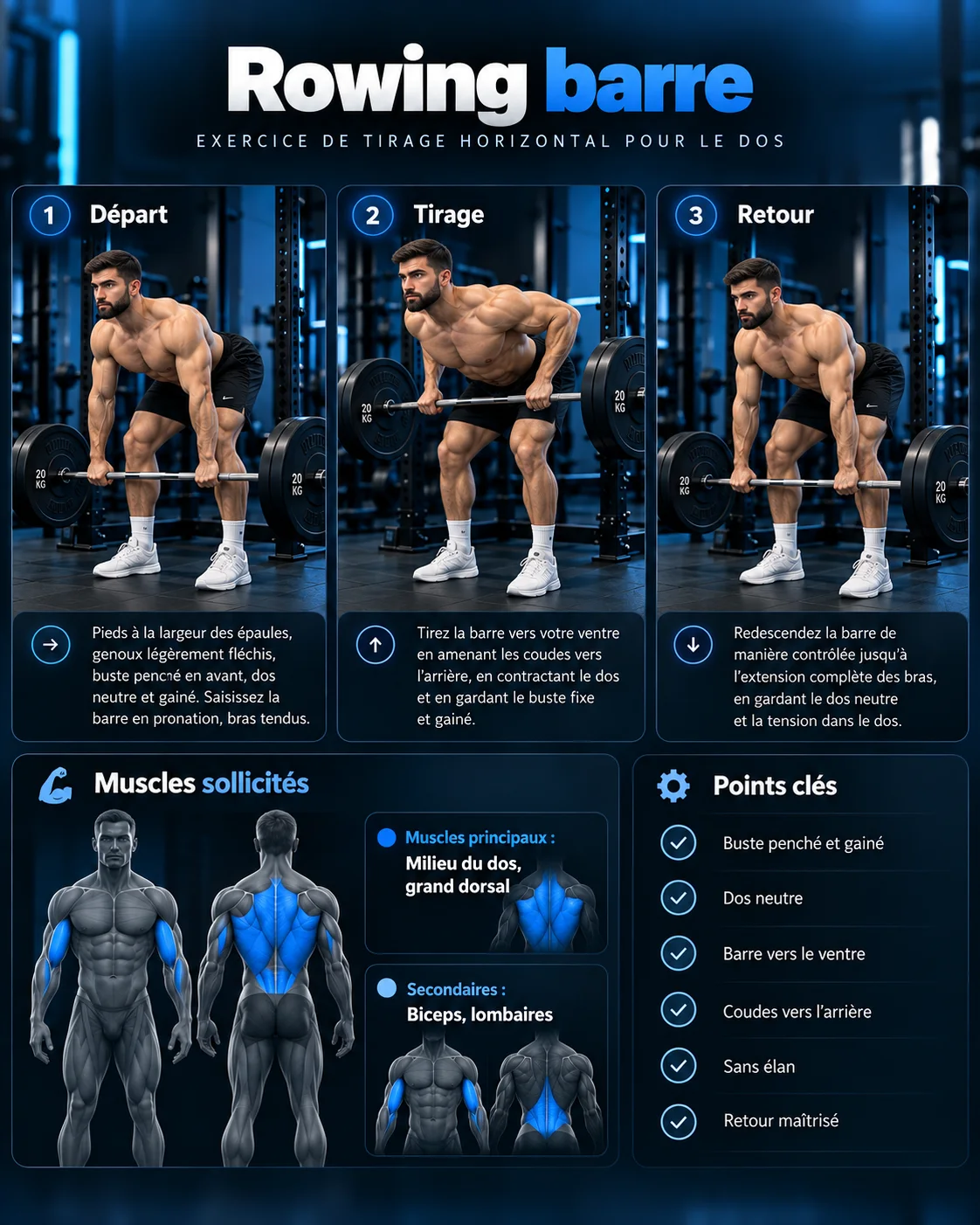Guide visuel du rowing barre