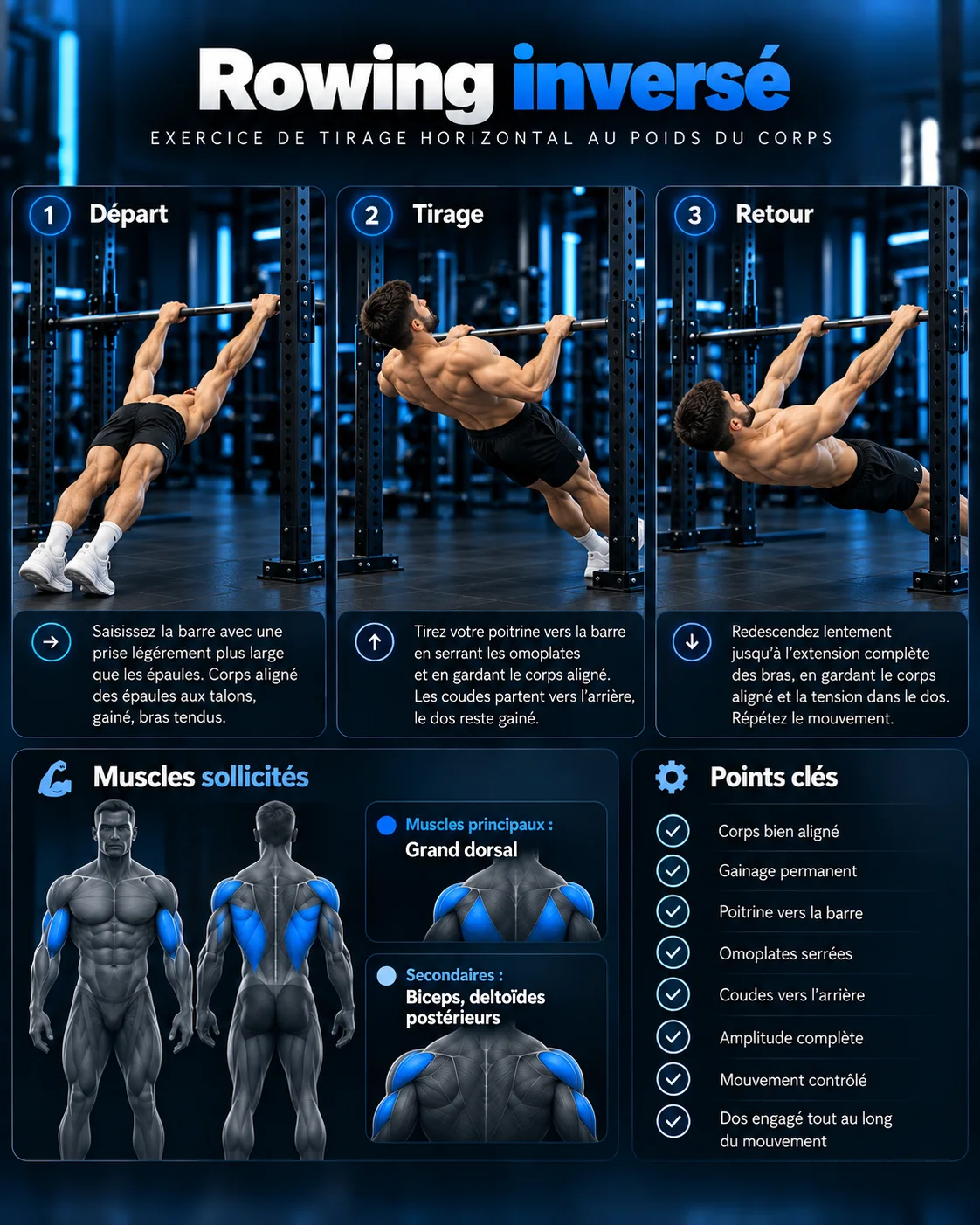 Guide visuel du rowing inversé