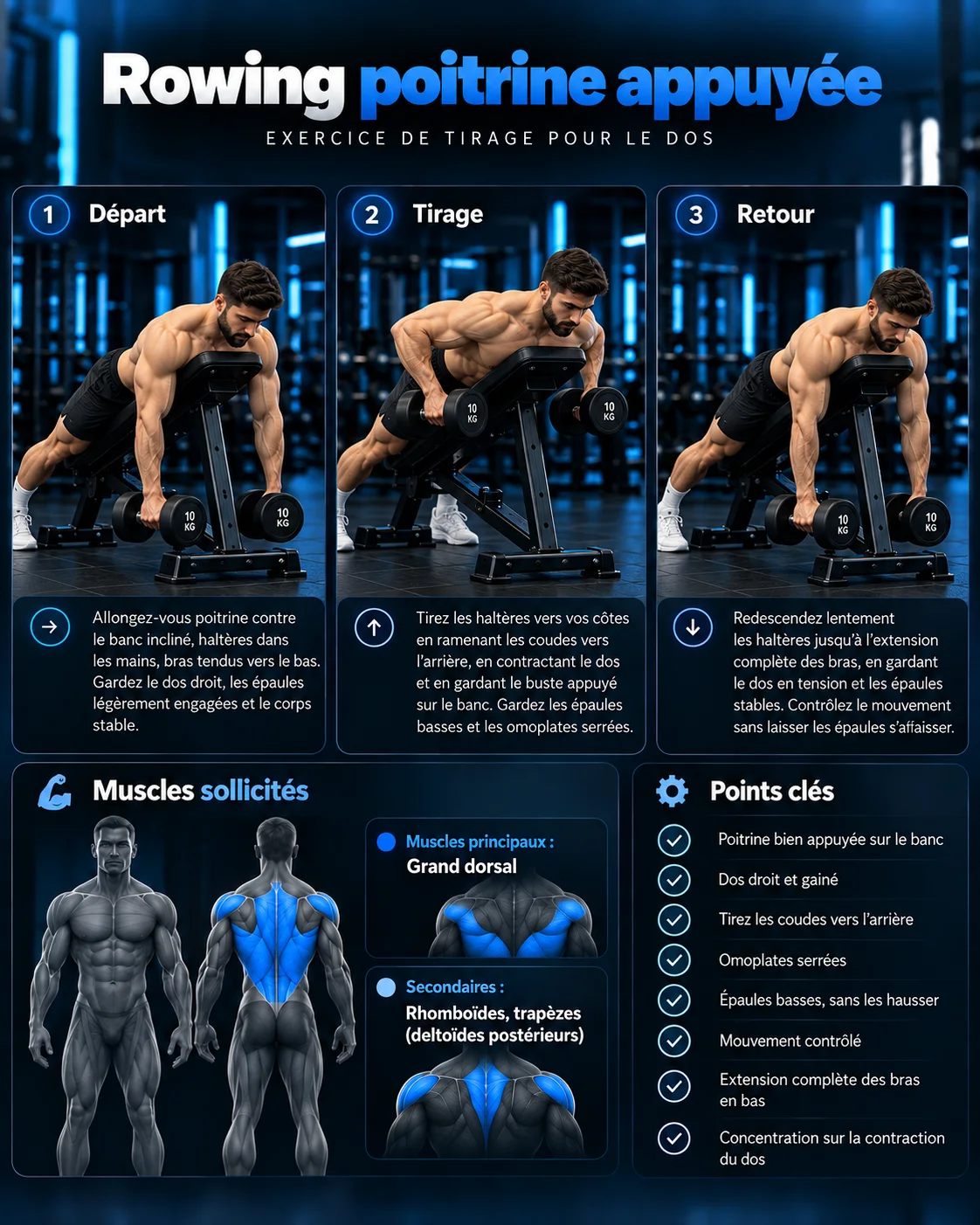 Guide visuel du rowing poitrine appuyée