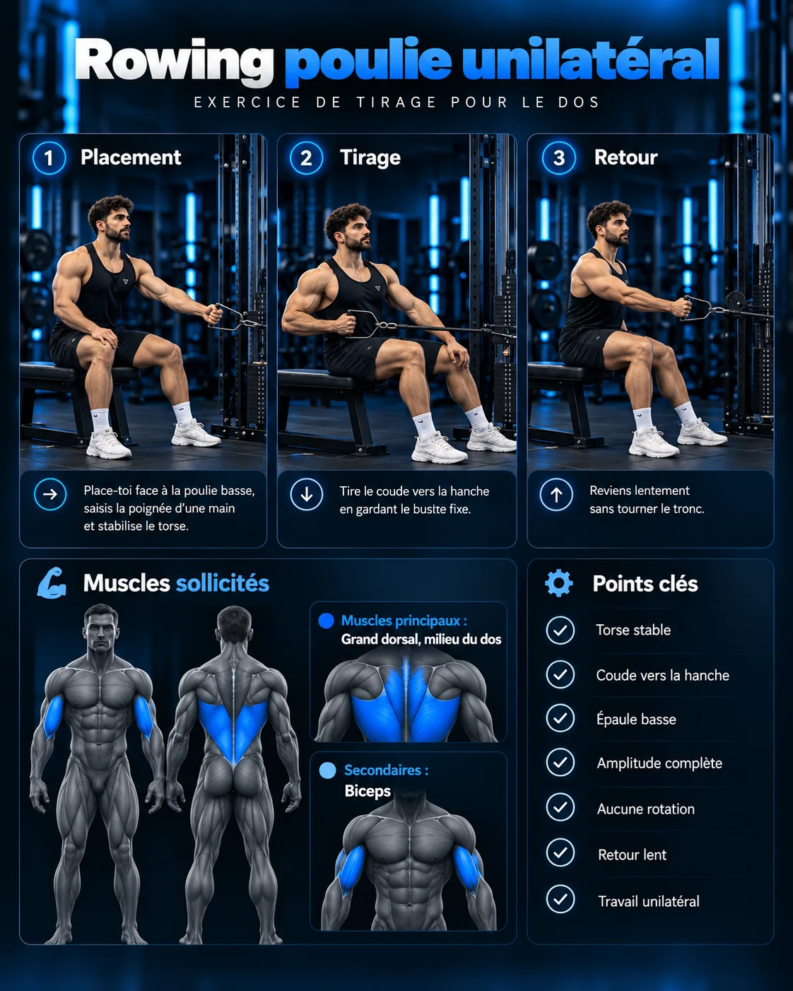 Guide visuel : Rowing poulie unilatéral