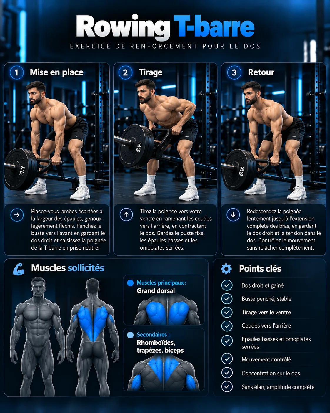 Guide visuel du rowing T-bar