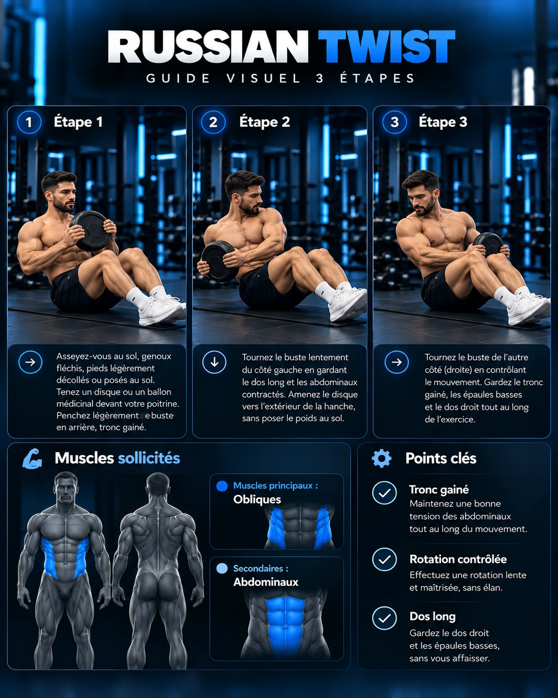 Guide visuel du Russian twist