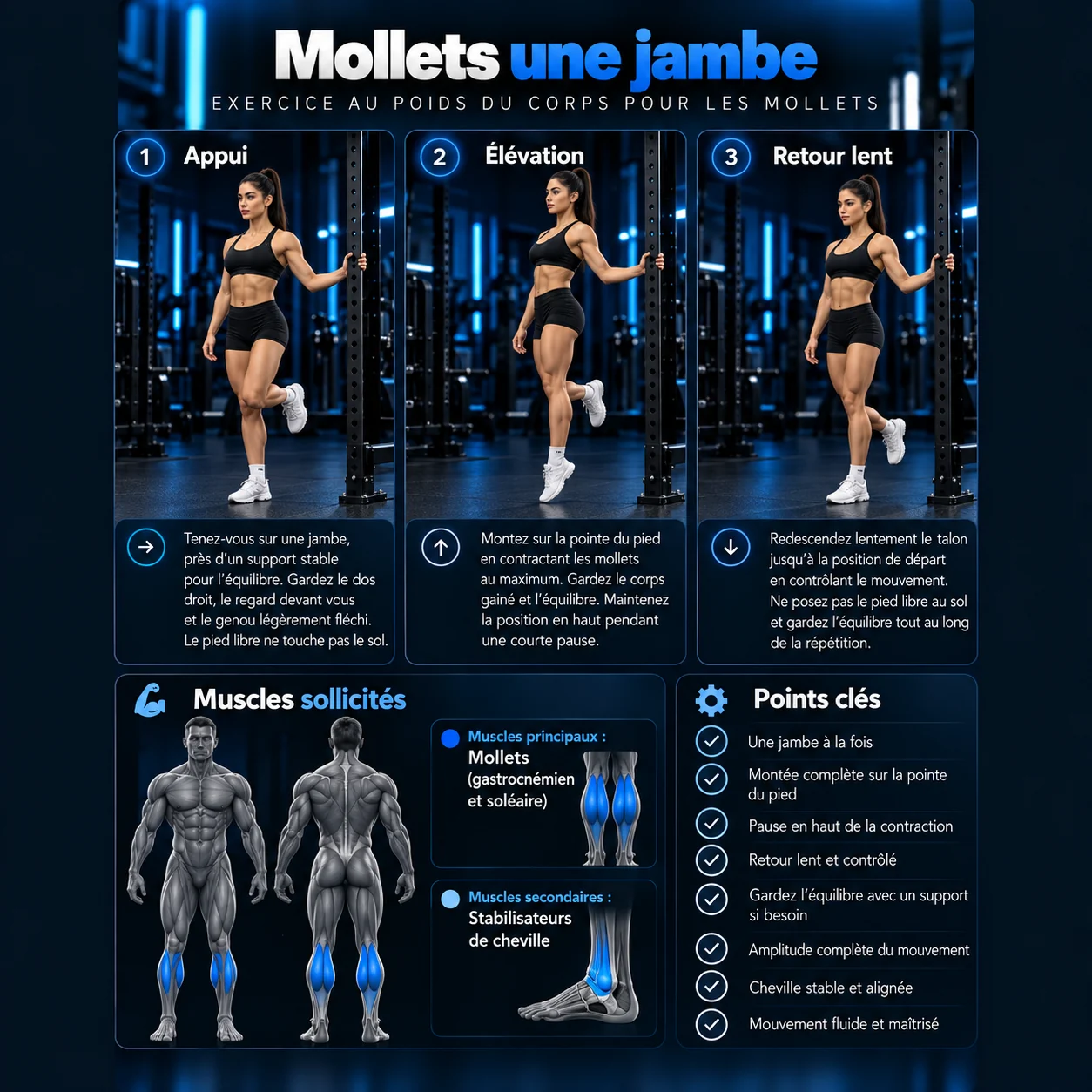 Guide visuel : Mollets une jambe au poids du corps