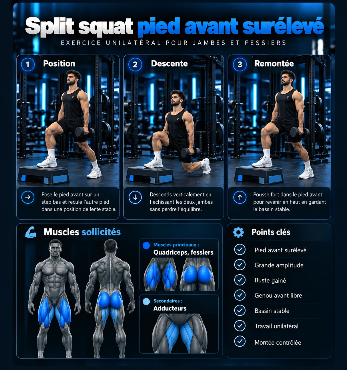 Guide visuel : Split squat pied avant surélevé