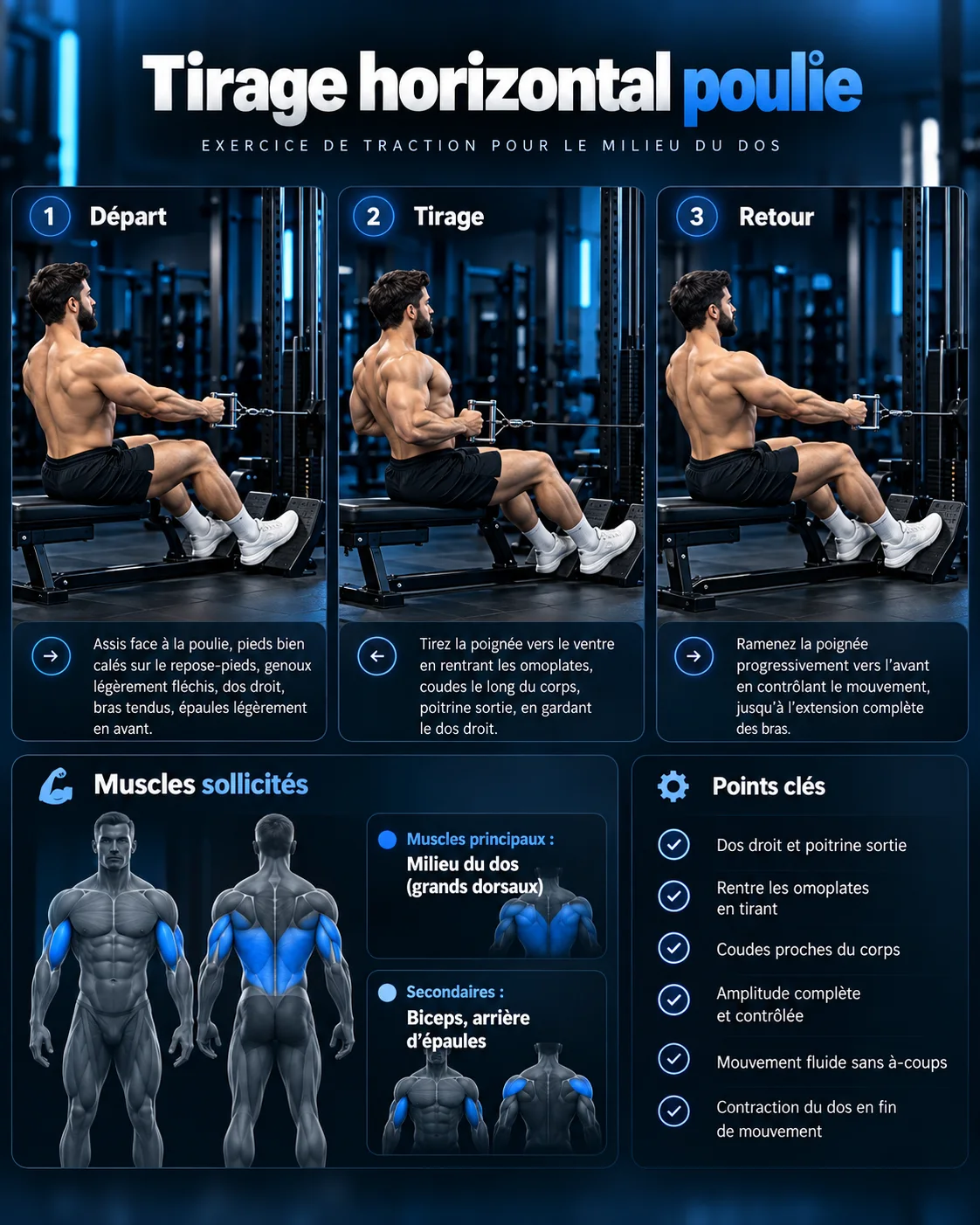 Guide visuel du tirage horizontal poulie