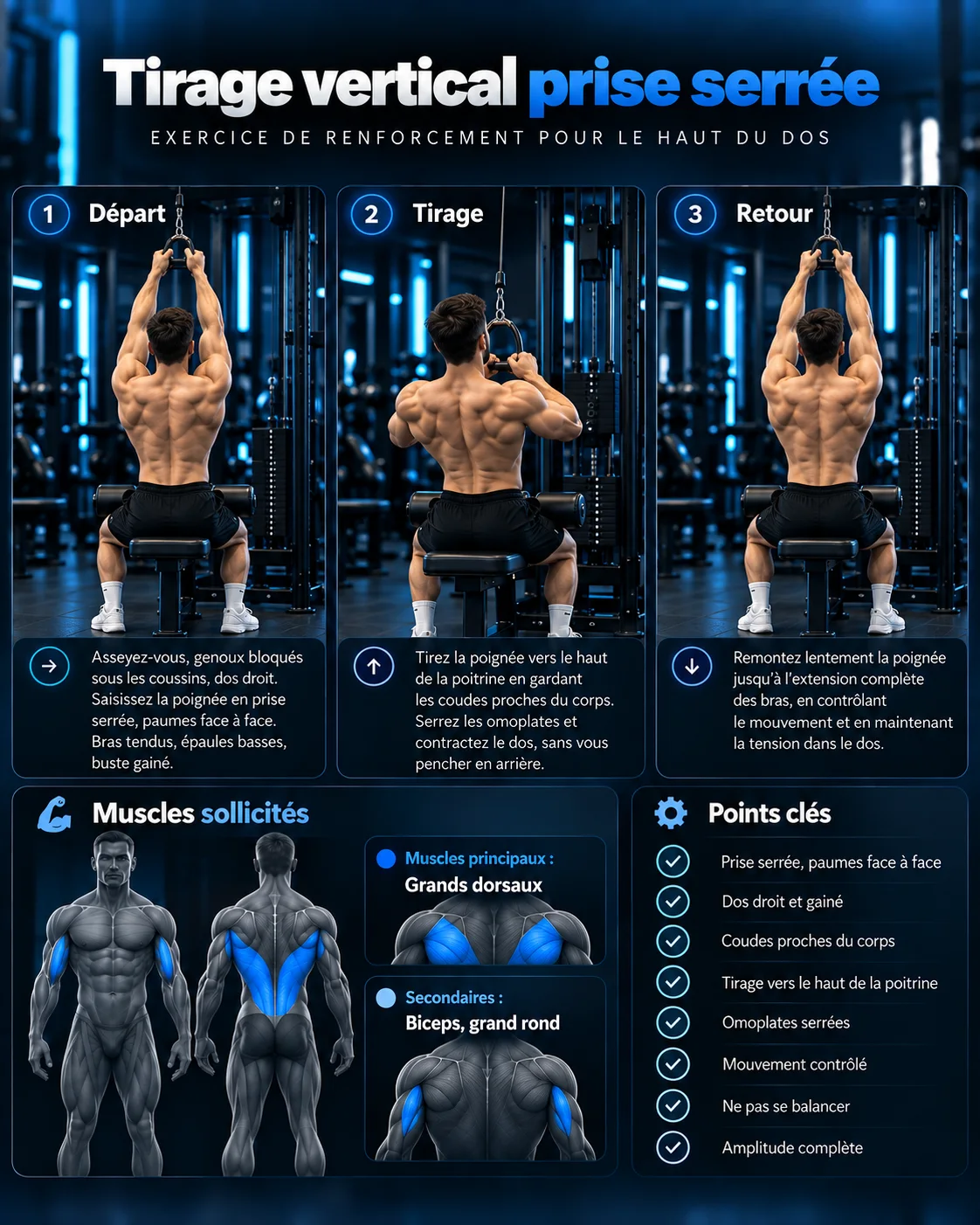 Guide visuel du tirage vertical prise serrée